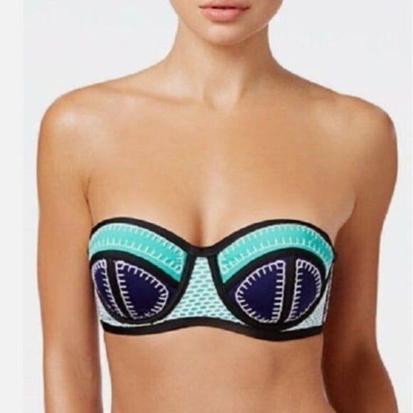 Bar III Whip It Good Strapless Colorblocked Stitched Underwire Bikini NWT - Picture 1 of 5